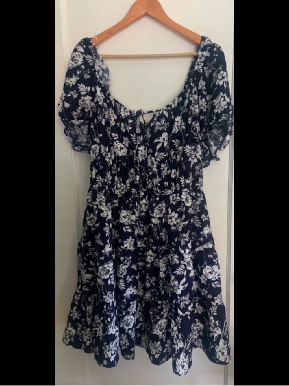 Navy Floral Puff Sleeve Dress